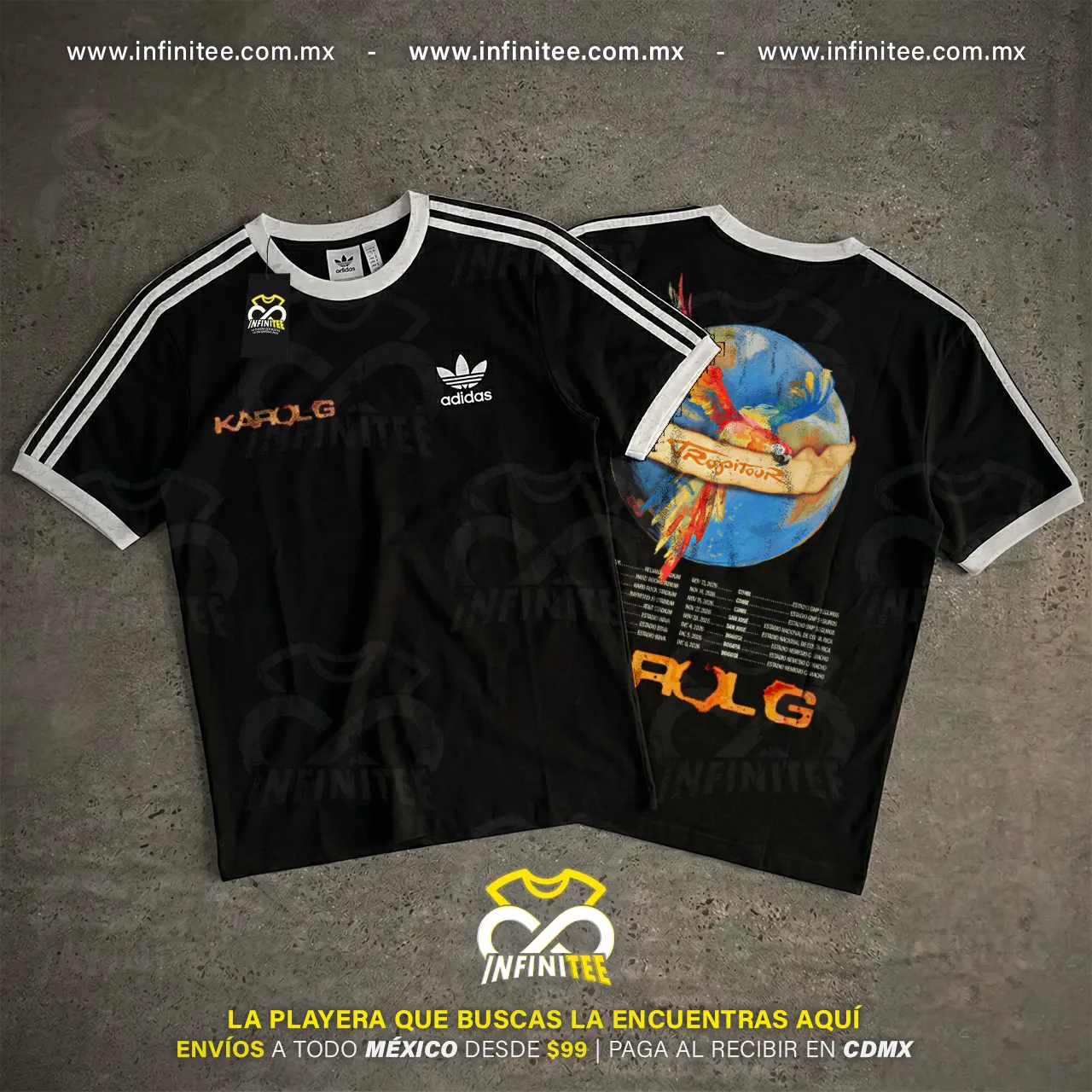 Playera KAROL G con franjas en mangas